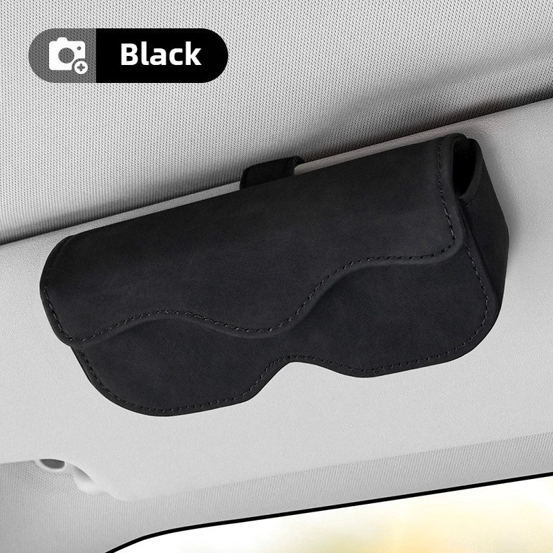 Suede Leather Car Eyeglass Holder – Magnetic Sun Visor Sunglasses Clip - Delicate Leather  