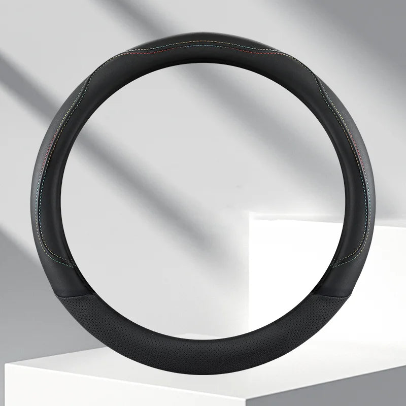 New Car Steering Wheel Cover - Four Seasons Thin PU Leather, Non-Slip, Wear-Resistant, Sweat-Absorbent - Delicate Leather  