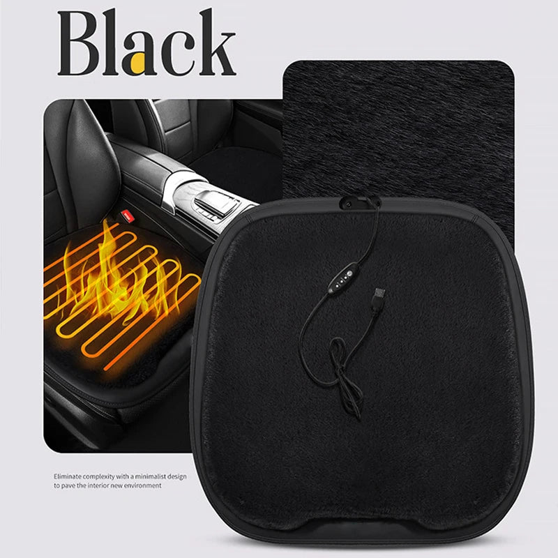USB Heated Car Seat Cover – Fast-Heating Plush Cushion, 30-Second Warm-Up, Universal Winter Car Seat Heater Pad - Delicate Leather  
