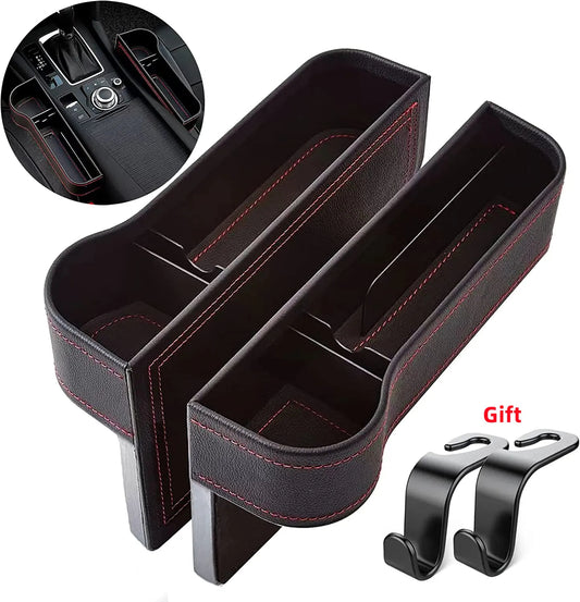 PU Leather Car Seat Gap Filler Storage Box – Large Capacity Auto Seat Crevice Organizer with Card Pocket - Delicate Leather
