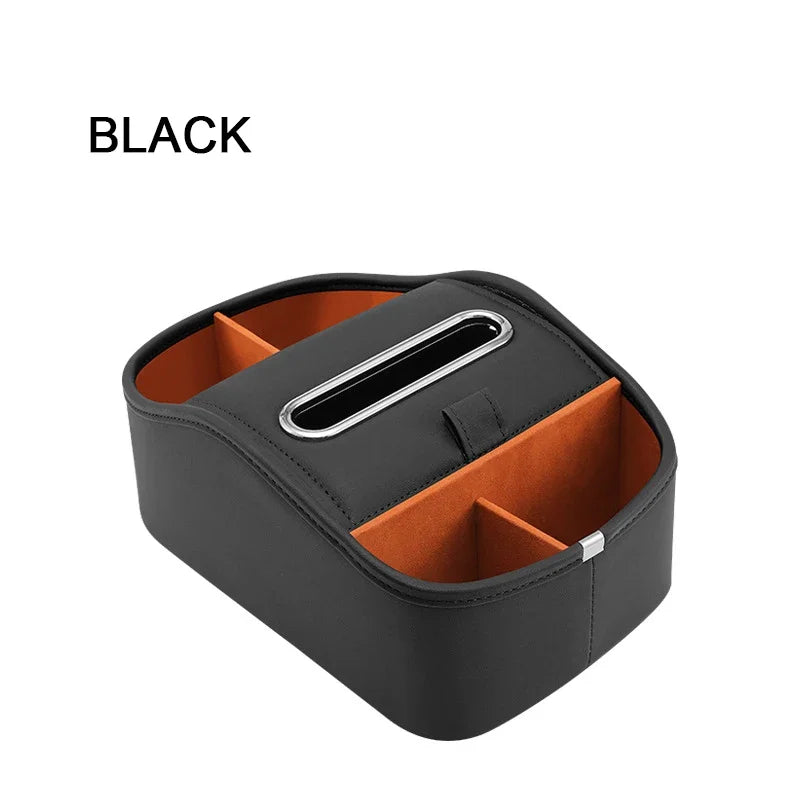 5-in-1 Car Armrest Storage Box – Center Console Extension Organizer with Tissue & Cup Holder - Delicate Leather  