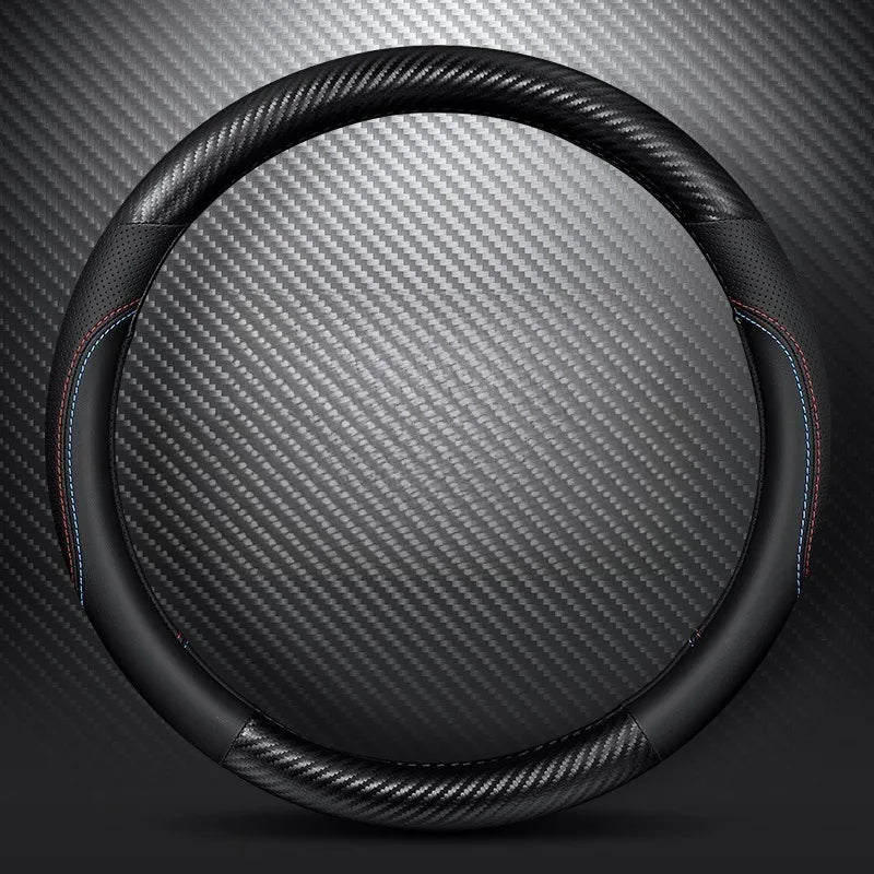 Carbon Fiber Leather Steering Wheel Cover – O/D Shape, Universal Non-Slip Car Accessory - Delicate Leather  