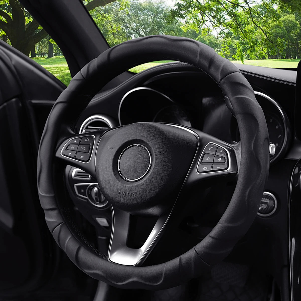 Artificial Lamb Skin Steering Wheel Cover – Soft, 3D Styling, 14.5–15 Inch (37–38 cm) - Delicate Leather  