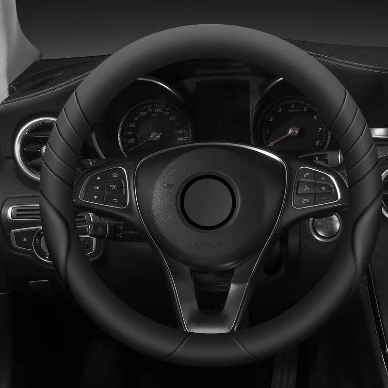 Universal Leather Car Steering Wheel Cover – Durable, Anti-Slip Grip for 14.5"–15" Wheels, Comfortable All-Season Protector - Delicate Leather  