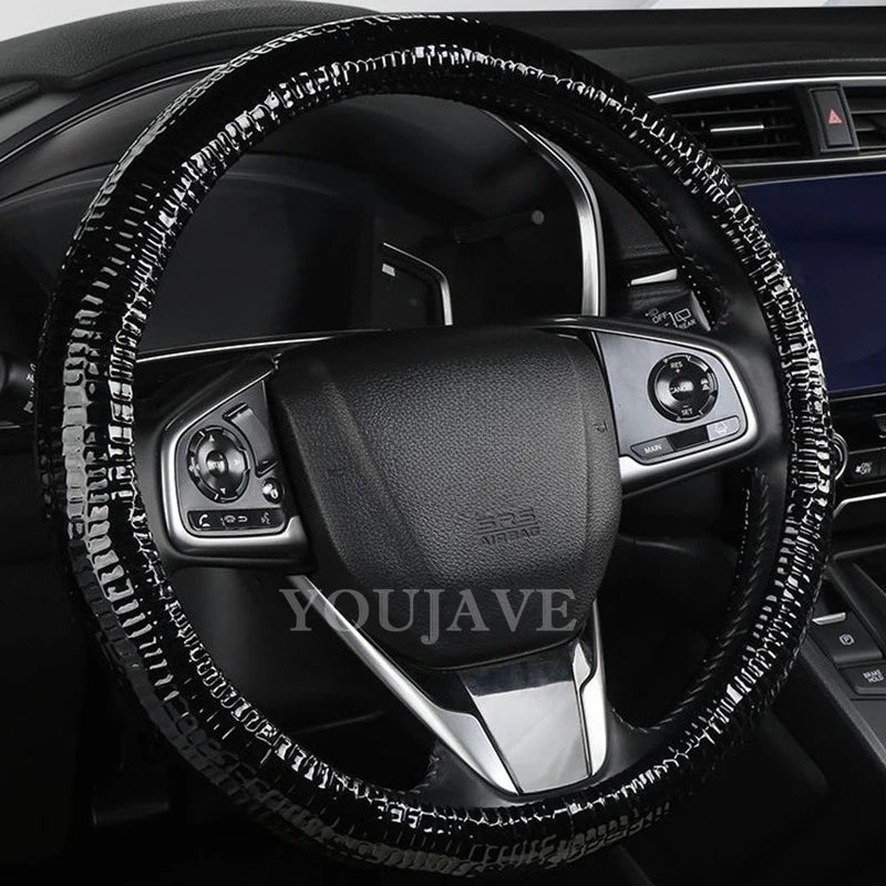 3D Crocodile Texture PU Leather Steering Wheel Cover – Universal 38CM, Anti-Slip, All-Season - Delicate Leather  