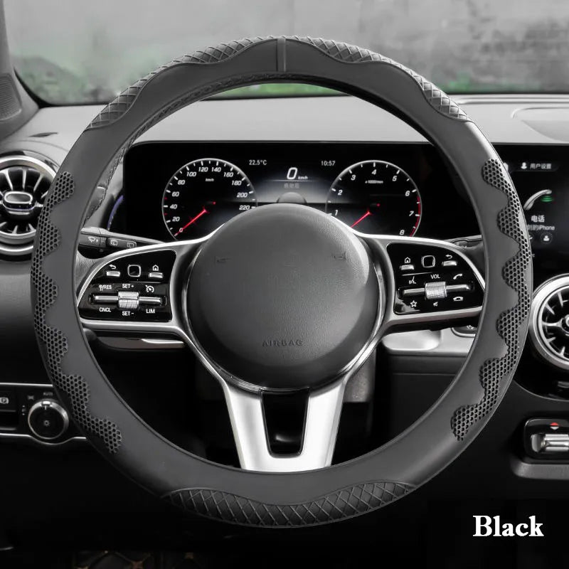 Silicone Steering Wheel Cover – Universal O/D Type Grip Cover for 38cm and 40cm Wheels - Delicate Leather  
