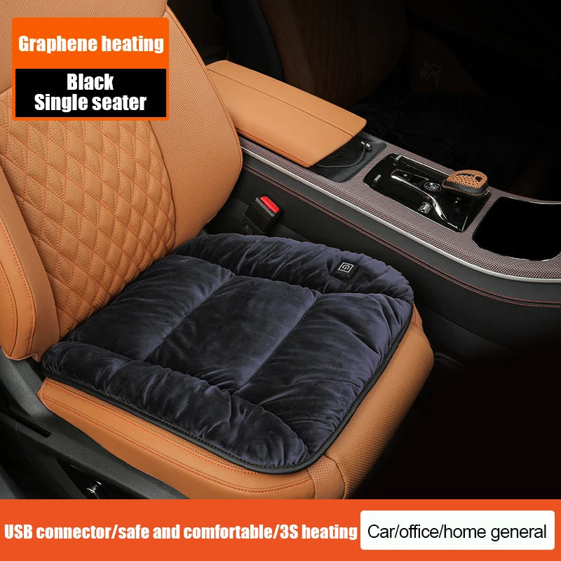 Graphene Car Heating Cushion – Winter Plush Seat Pad, 12V USB Electric, Universal. - Delicate Leather  