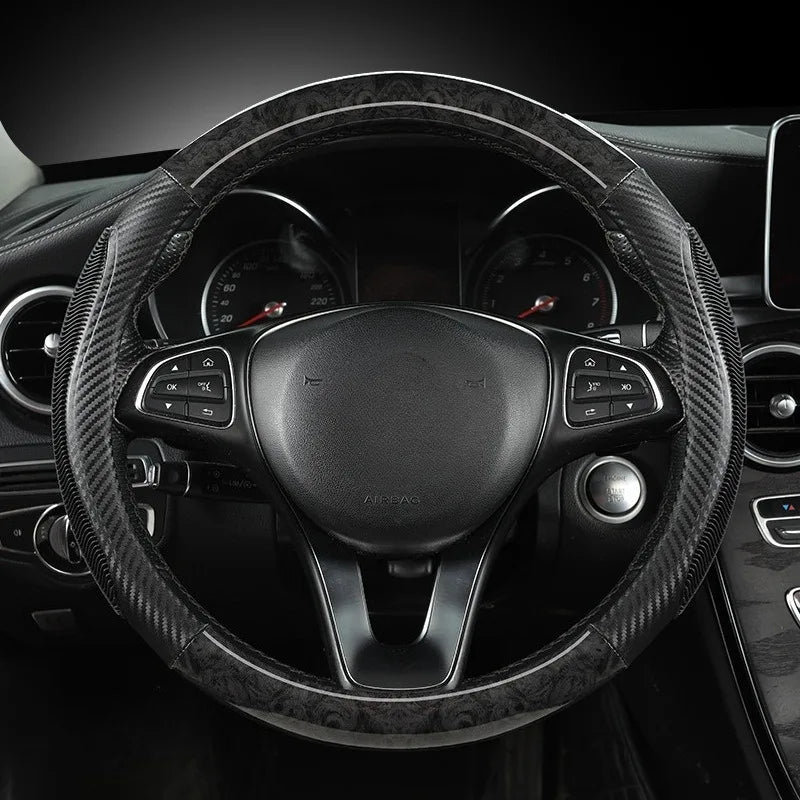 Universal Carbon Fiber Steering Wheel Cover – Non-Slip Car Interior Protection - Delicate Leather  