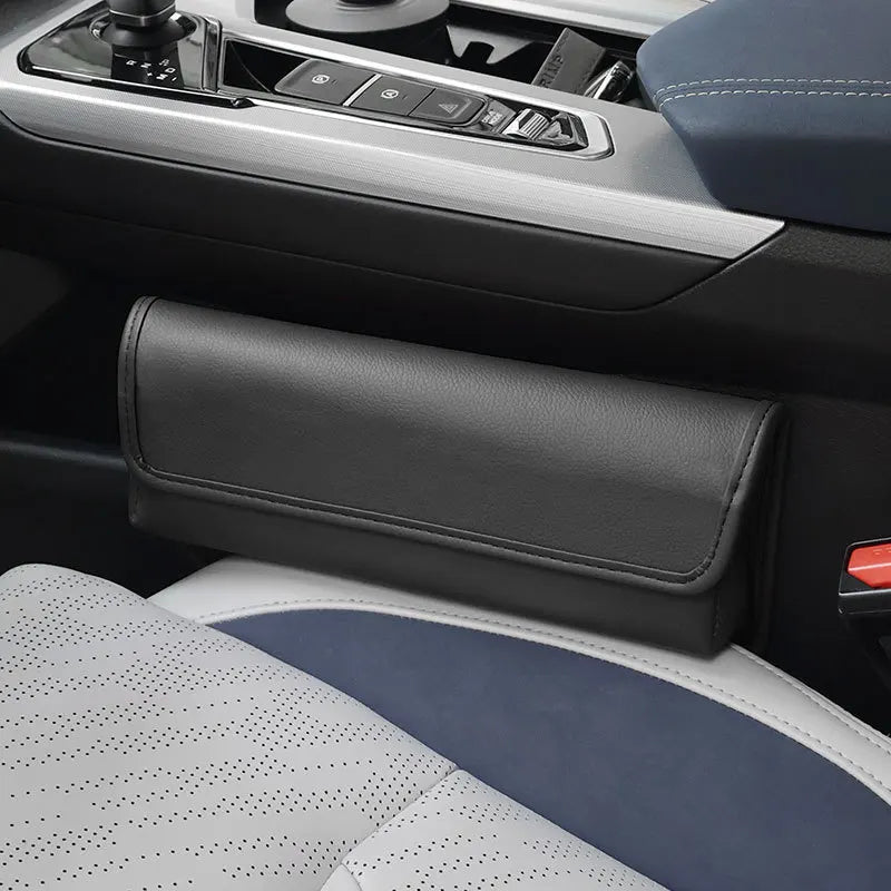 Car Seat Gap Organizer – Magnetic Lid Center Console Storage Box for Vehicle - Delicate Leather  
