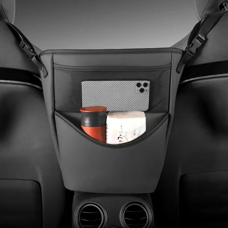 PU Leather Car Seat Gap Organizer – Hanging Storage Bag Between Front Seats - Delicate Leather  