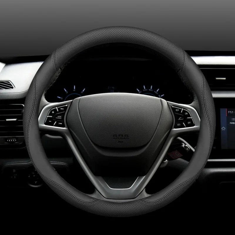 Nappa Leather Steering Wheel Cover – Universal 37–38cm Non-Slip Car Interior Accessory - Delicate Leather  