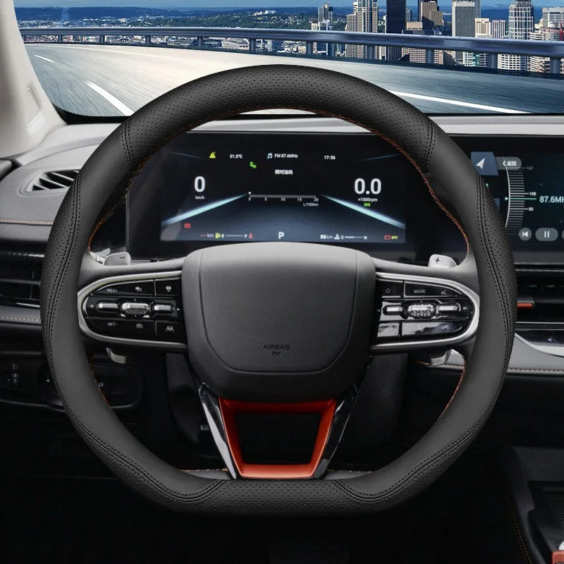 Nappa Leather Steering Wheel Cover – Universal 37–38cm Non-Slip Car Interior Accessory - Delicate Leather  