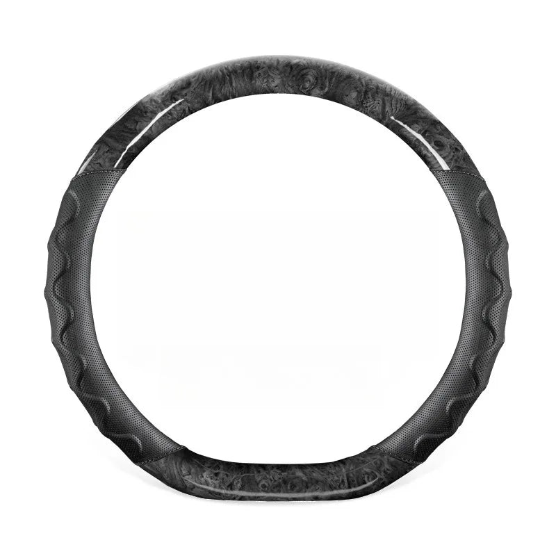 Wood Grain Steering Wheel Cover – Leather-Style Anti-Slip Universal Grip - Delicate Leather  