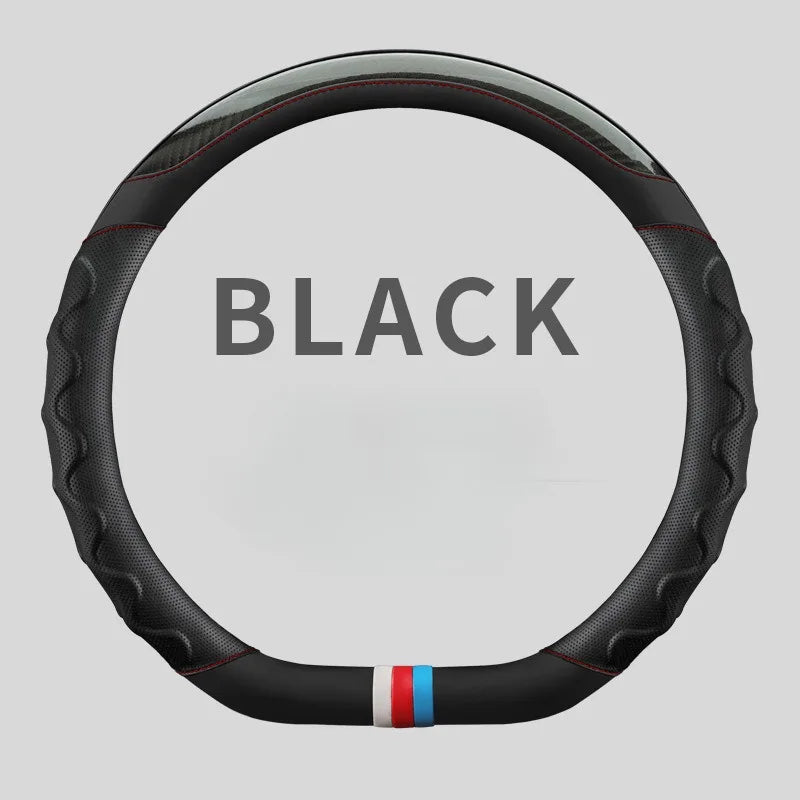 Carbon Fiber Leather Steering Wheel Cover 38 cm – Universal Non-Slip Car Steering Wheel Wrap, 3D Honeycomb Grip, Breathable & Durable - Delicate Leather  