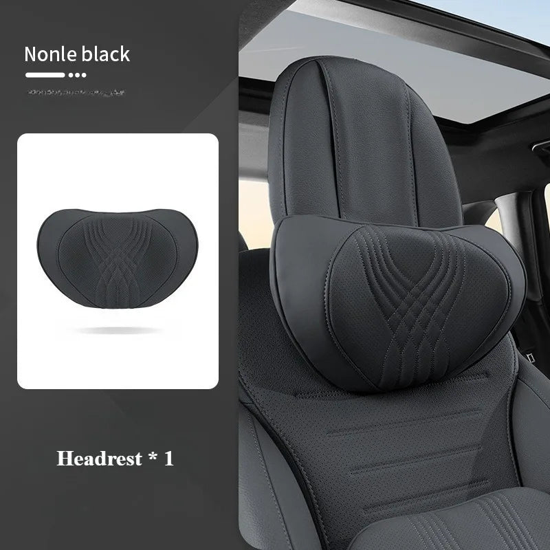 Nappa Leather Car Neck & Seat Pillow – Memory Foam Car Headrest and Lumbar Cushion, Universal All-Season Auto Accessories - Delicate Leather  