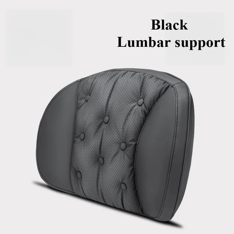 Universal Car Headrest & Lumbar Support Cushion – Nappa Leather Neck and Lumbar Pillows for Comfort - Delicate Leather  