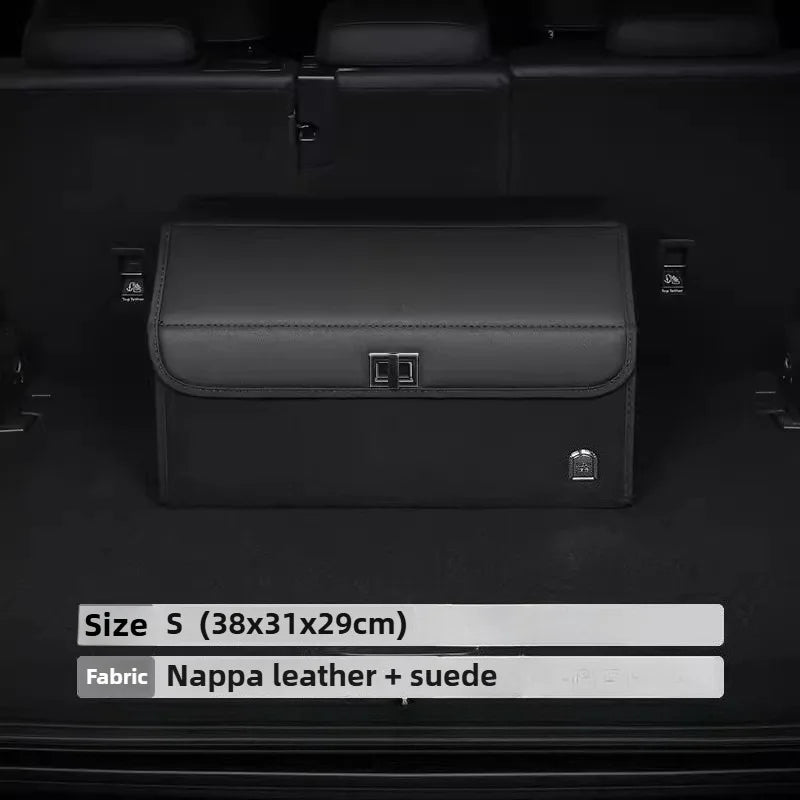 Light Luxury Suede Car Trunk Storage Box - Large Capacity Foldable Car Trunk Organizer - Adjustable Car Storage Organizer Box - Delicate Leather  