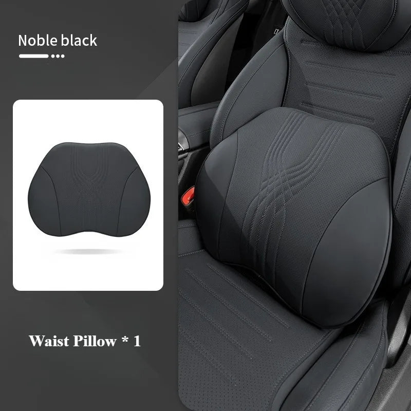 Nappa Leather Car Neck Pillow and Seat Pillow - Soft Headrest Lumbar Support for Comfortable Driving - Auto Accessories - Delicate Leather  