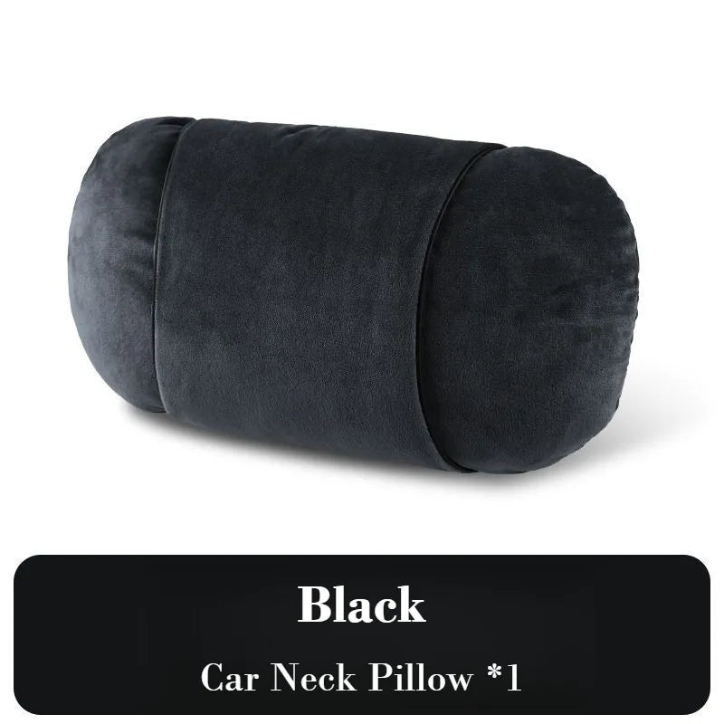 Luxury Plush Car Headrest & Lumbar Support Set – Soft Neck Pillow and Waist Cushion for Comfortable Driving - Delicate Leather  