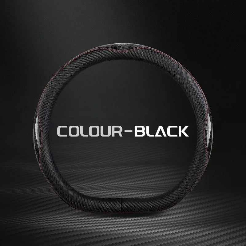 O/D Shape Carbon Fiber Leather Steering Wheel Cover – Universal 37–38cm, Anti-Slip Car Accessory - Delicate Leather  
