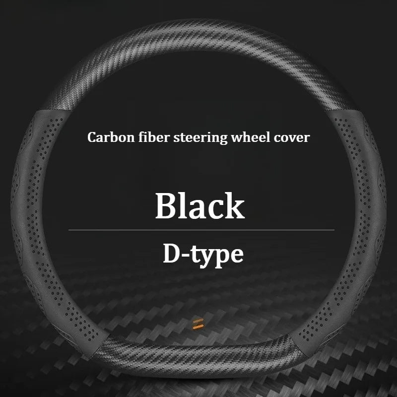 Carbon Fiber Leather Steering Wheel Cover – Universal Anti-Slip Car Steering Protector for Interior Comfort and Grip - Delicate Leather  