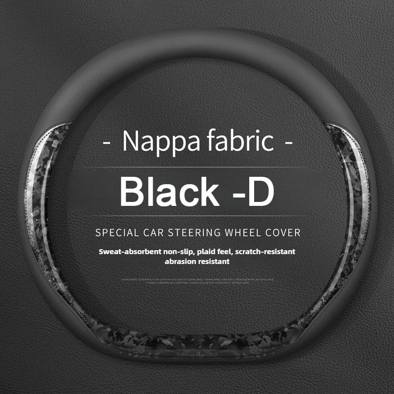Nappa Leather Car Steering Wheel Cover – Breathable, Anti-Slip, Universal Fit (Round/D-Type) - Delicate Leather  