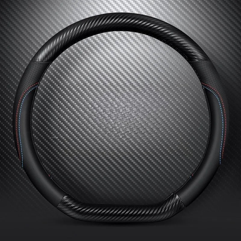 Carbon Fiber Leather Steering Wheel Cover – Universal O/D Shape Non-Slip Car Steering Protector - Delicate Leather  