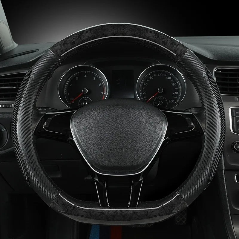 Universal Carbon Fiber Steering Wheel Cover – Non-Slip Car Interior Protection - Delicate Leather  