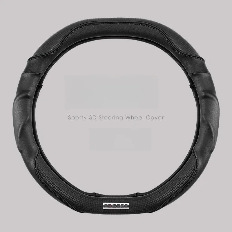 Nappa Leather Car Steering Wheel Cover – Universal Anti-Slip Carbon Fiber Cover 14.5–15 Inch - Delicate Leather  