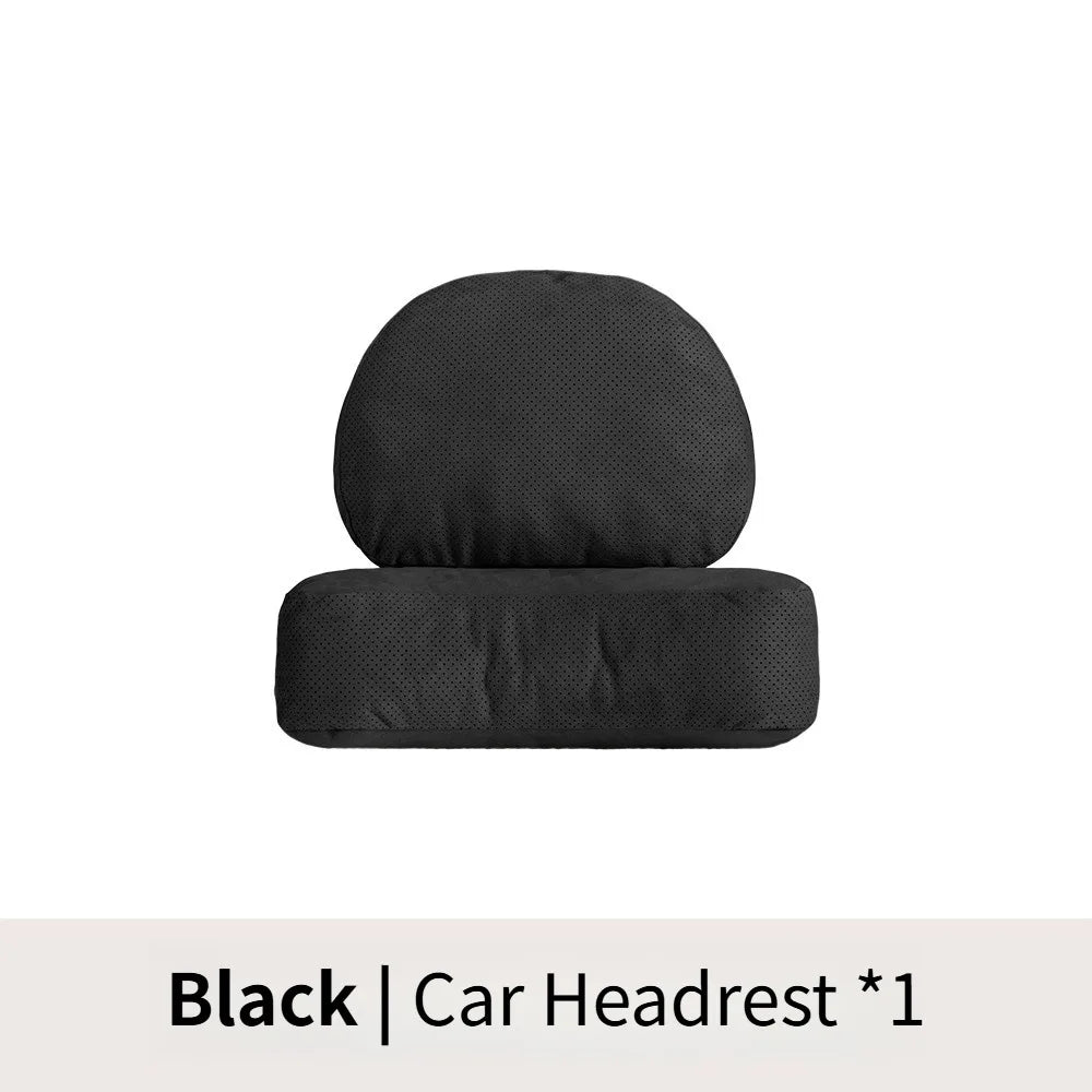 Suede Car Headrest and Lumbar Pillow Set – Universal Neck and Waist Support Cushions for Car Seats - Delicate Leather  