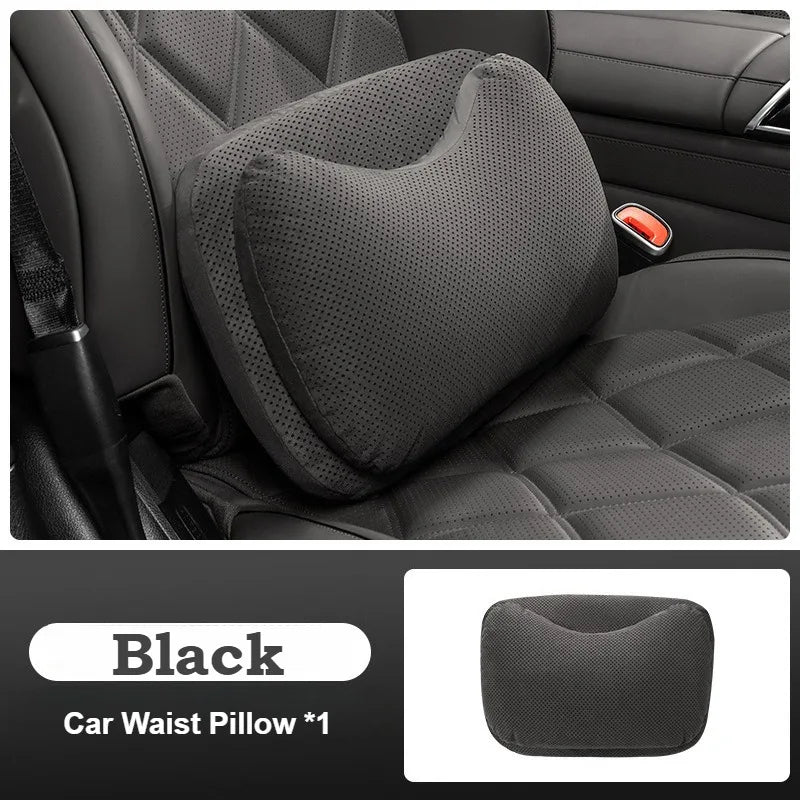 Suede Car Headrest Pillow & Lumbar Cushion – Luxury Nappa Leather Neck & Waist Pillow, Memory Foam Seat Accessories, Universal All Seasons - Delicate Leather  