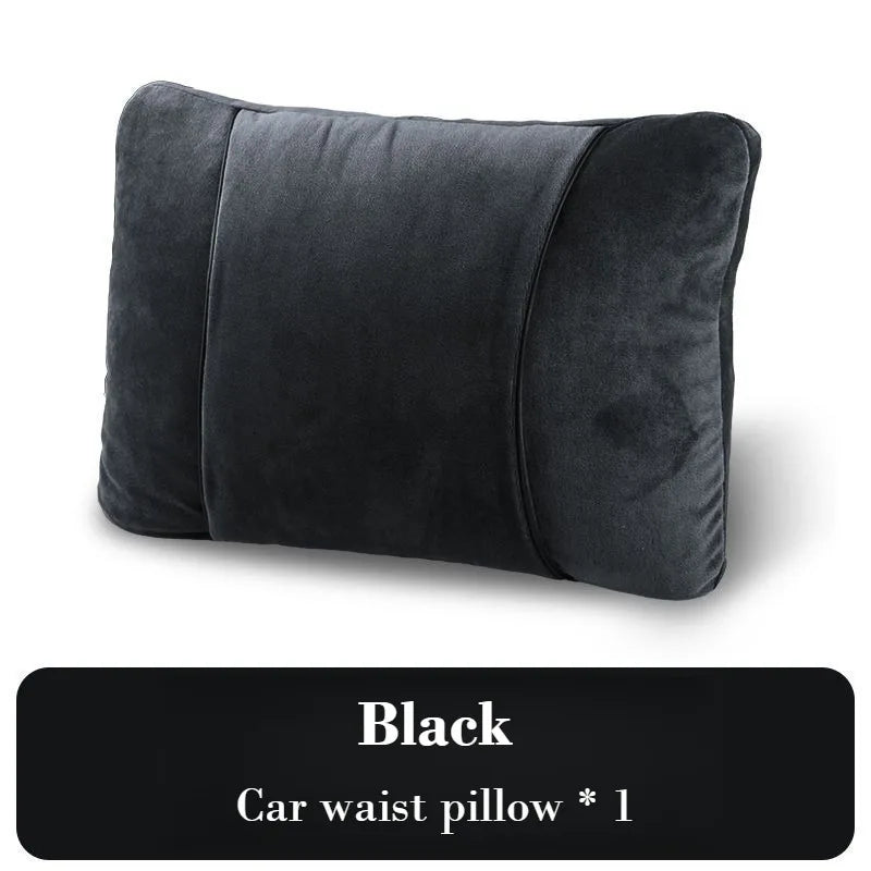 Luxury Plush Car Headrest & Lumbar Support Set – Soft Neck Pillow and Waist Cushion for Comfortable Driving - Delicate Leather  