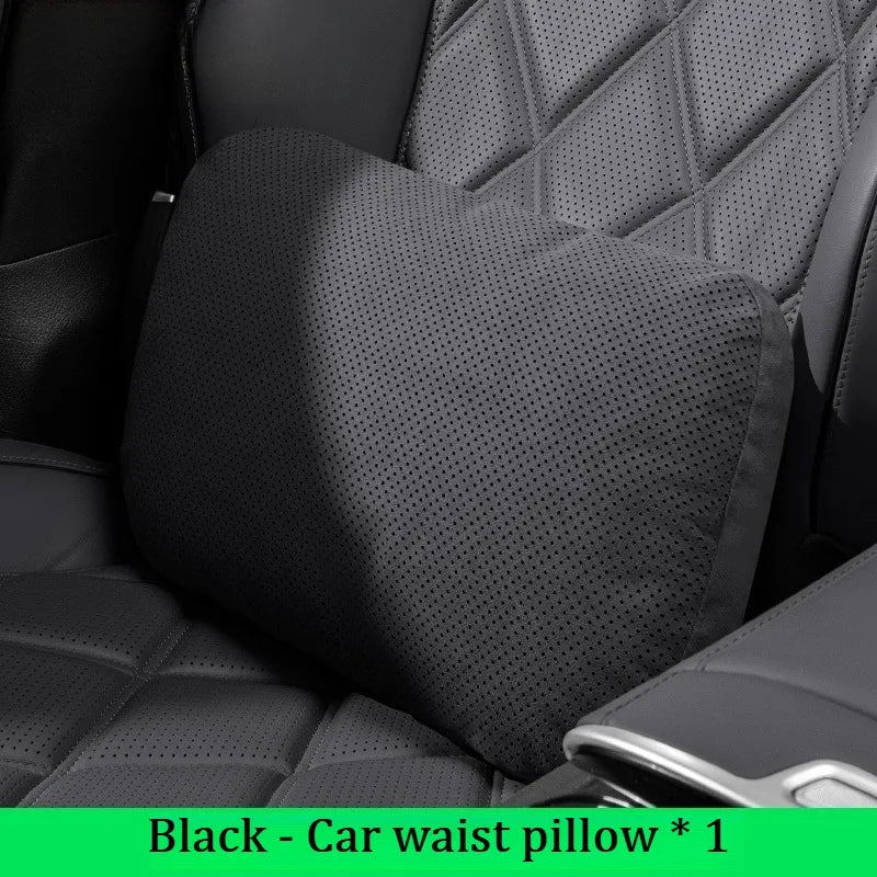 Suede Car Neck Pillow & Lumbar Cushion Set – Universal Fit Soft Headrest and Waist Support for Comfortable Driving - Delicate Leather  