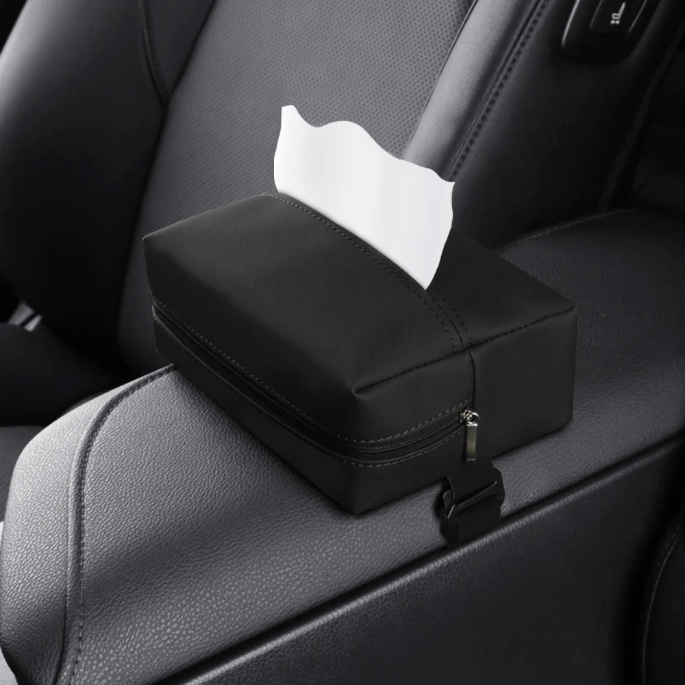 Car Tissue Holder – PU Leather Sun Visor Tissue Box for Center Armrest and Seat Back, Universal Fit - Delicate Leather  