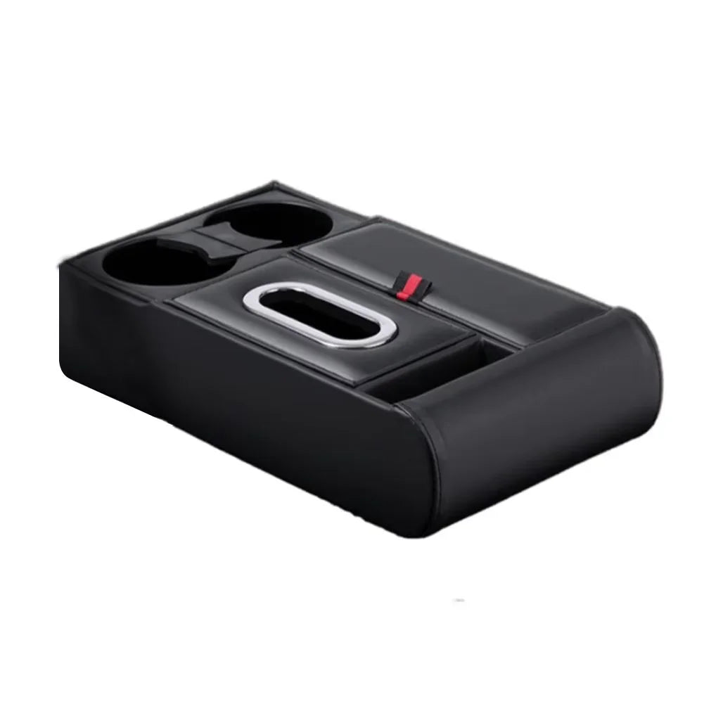 Car Armrest Storage Box with Cup Holder – Center Console Organizer Pad - Delicate Leather  
