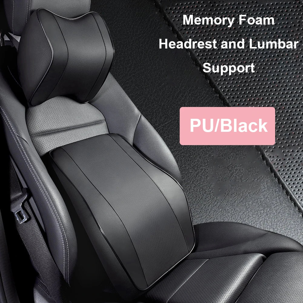 Universal Breathable Memory Foam Car Headrest Pillow – Neck Support Cushion & Lumbar Guard for Comfortable Driving - Delicate Leather  