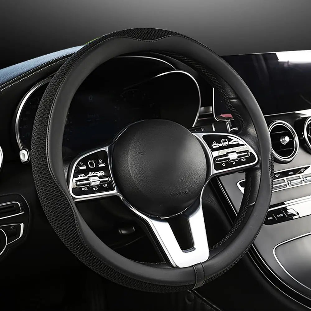 Ice Silk Steering Wheel Cover – Breathable 38cm Universal Fit Interior Accessory - Delicate Leather  