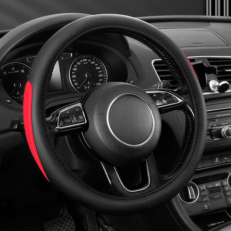 Leather Car Steering Wheel Cover, Fine Skin Texture, Comfortable Grip, Wear-Resistant, All-Season, Universal Fit - Delicate Leather  