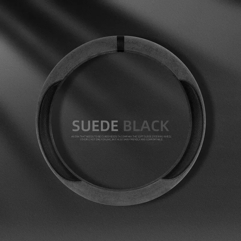 Trendy Four-Season Suede Steering Wheel Cover – Universal Non-Slip Handle Grip, Sporty D-Type Car Steering Wheel Protector - Delicate Leather  