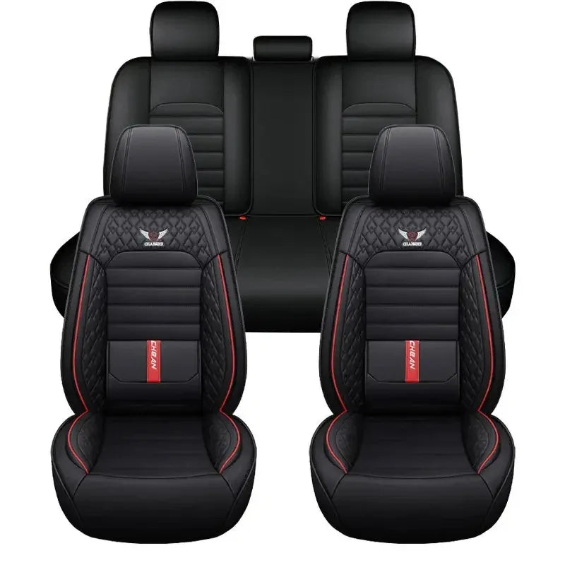 5-Seat Full Set Breathable Nappa Leather Car Seat Covers – Luxury Ergonomic Fit with Fixed Lumbar Support - Delicate Leather  