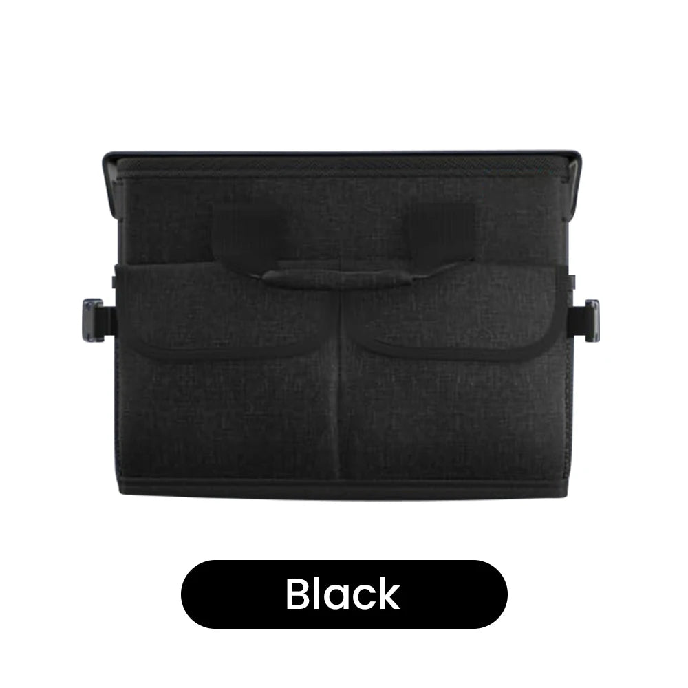 45L Foldable Car Trunk Organizer with Lid – Oxford Fabric Storage Box with Front & Side Pockets - Delicate Leather  