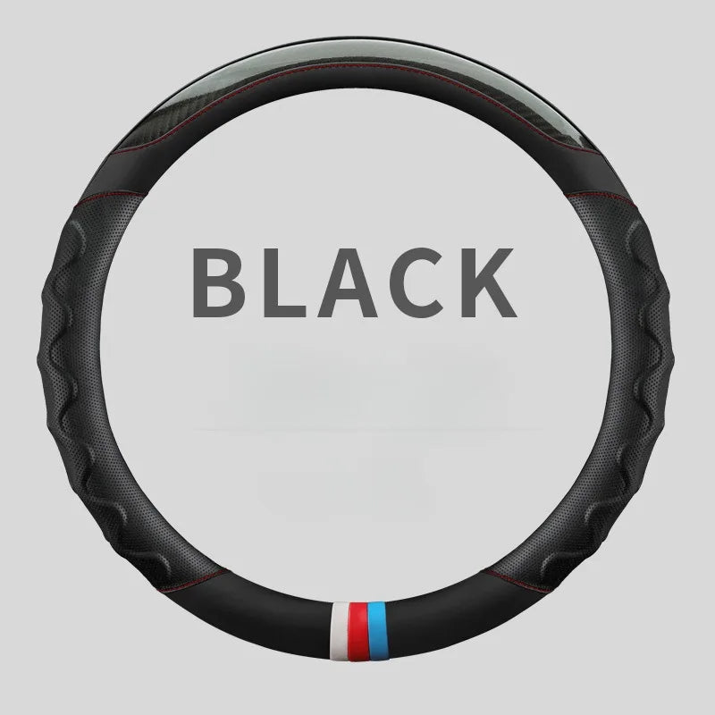 Carbon Fiber Leather Steering Wheel Cover 38 cm – Universal Non-Slip Car Steering Wheel Wrap, 3D Honeycomb Grip, Breathable & Durable - Delicate Leather  