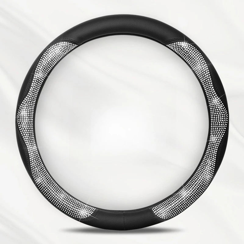 Shining Rhinestone Pink Steering Wheel Cover – Sparkling Crystal Diamond Car Interior Accessory for Women, 15-inch Universal Fit - Delicate Leather  