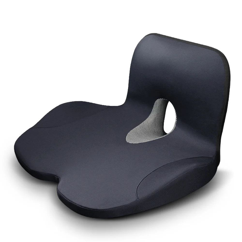 L-Shaped Memory Foam Seat Cushion – Office Chair Pad, Anti-Slip, Pressure-Reducing Hip & Waist Support - Delicate Leather  