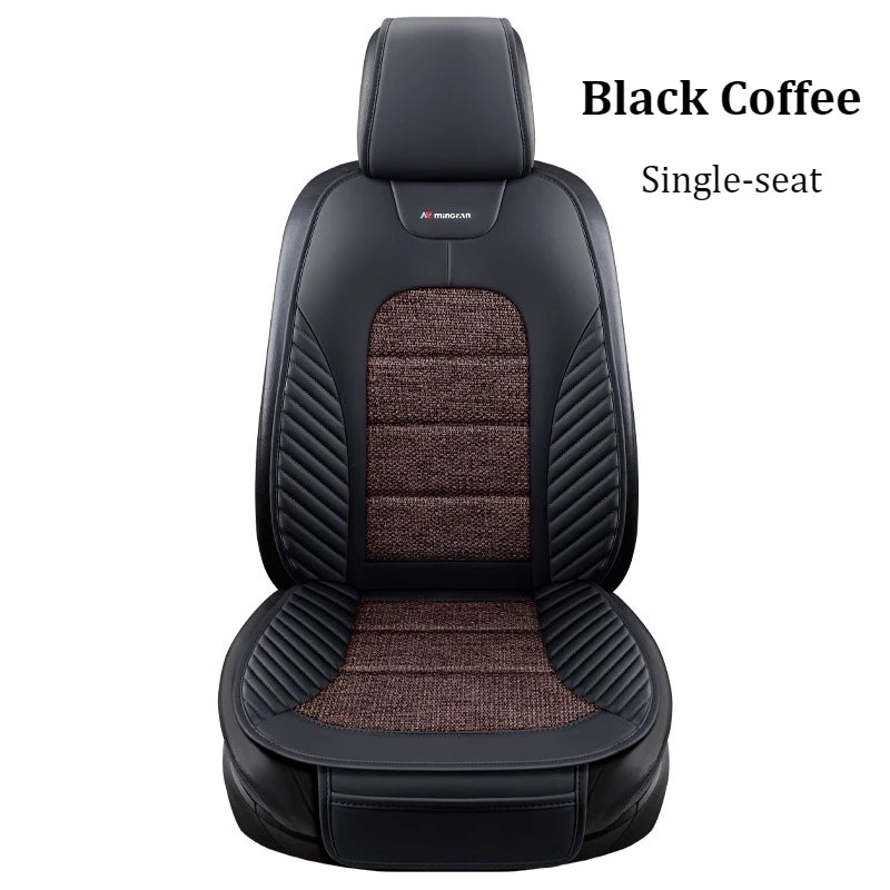 PU Leather & Linen Car Seat Cushion with Storage Bag – Breathable All-Season Seat Pad, Universal Fit - Delicate Leather  