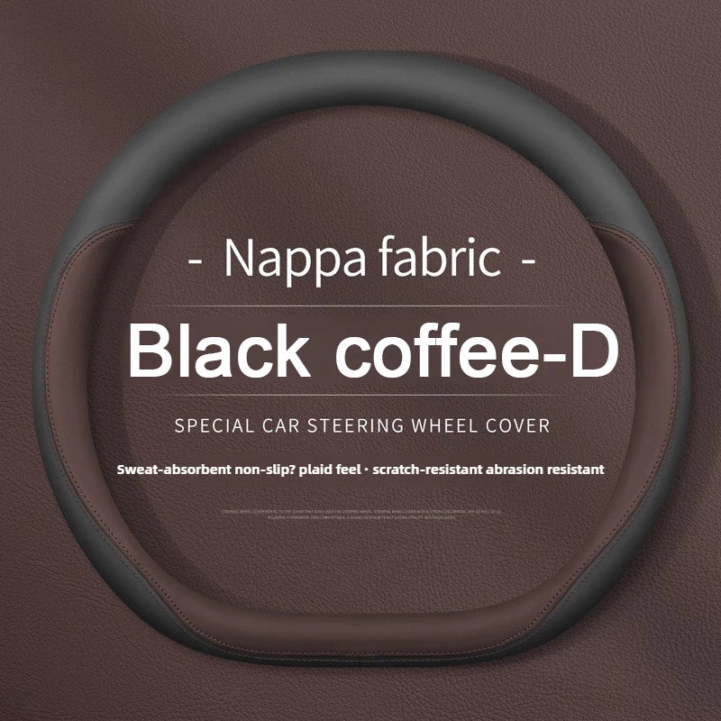 Nappa Leather Car Steering Wheel Cover – Breathable, Anti-Slip, Universal Fit (Round/D-Type) - Delicate Leather  