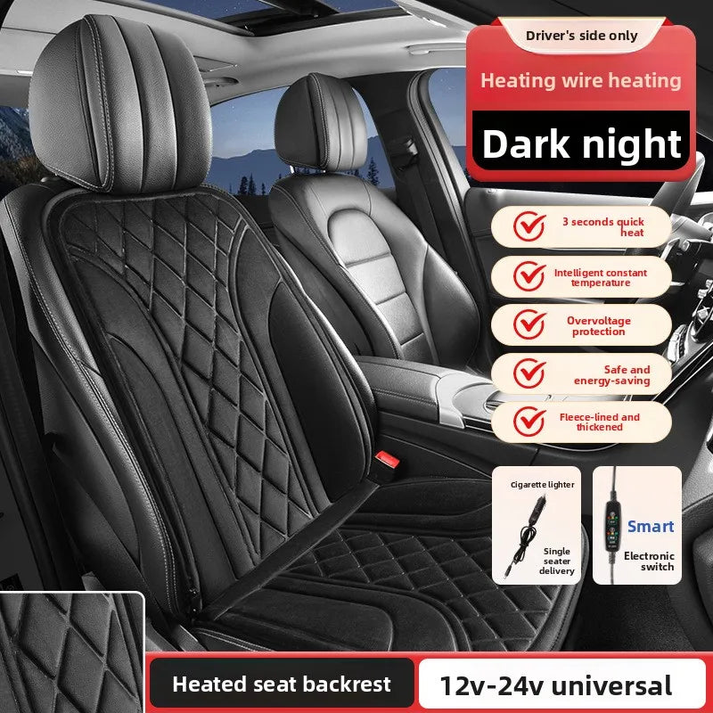 Universal Heated Car Seat Cushion – 12V/24V Plush Electric Heating Seat Cover for Winter Comfort - Delicate Leather  