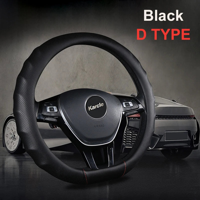 3D PU Leather Steering Wheel Cover – Universal 15 Inch O/D Type, Anti-Slip Grip, Four-Season Car Interior Protection - Delicate Leather  
