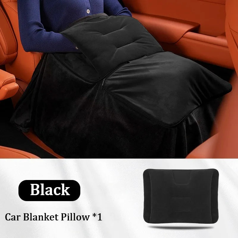 4-in-1 Plush Car Blanket Pillow – Flannel Travel Cushion, Foldable Lumbar Support and Back Pillow for Car Seats - Delicate Leather  