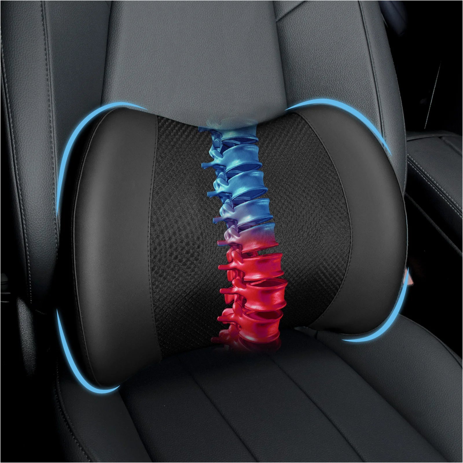 Ergonomic Memory Foam Lumbar Support Pillow – Mesh Back Cushion for Car, Office, and Wheelchair - Delicate Leather  